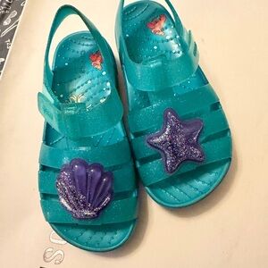CROCS Disney Kids Teal Sandals with Purple Glitter Accents